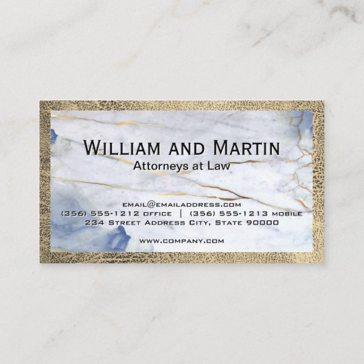 Blauwe marmer | Lederen | Monogram | QR-code Visitekaartje (Achterkant)