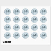 blauwe marmer masculine dubbel monogram ronde sticker (Vel)