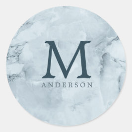 blauwe marmer masculine dubbel monogram ronde sticker