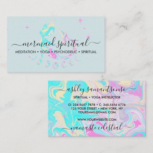 Blauwe marmer Mermaid moon spiritueel zodiac Visitekaartje (Voorkant / Achterkant)