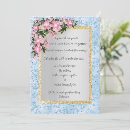 Blauwe marmer met florale bruinkool kaart (Staand voorkant)