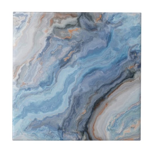 Blauwe marmer met Gold Black  decor Tegeltje (Voorkant)