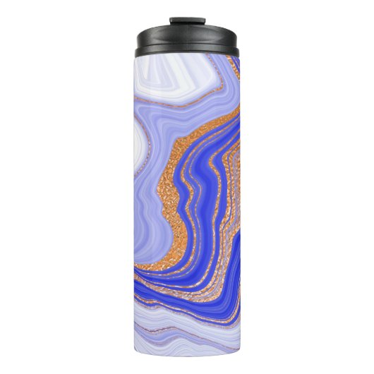 Blauwe marmer met gouden textuur thermosbeker (Voorkant)