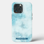 Blauwe marmer met naam Case-Mate iPhone case (Achterkant)