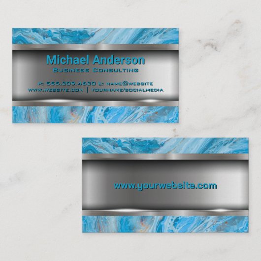 Blauwe marmer | Metaal Visitekaartje (Voorkant / Achterkant)