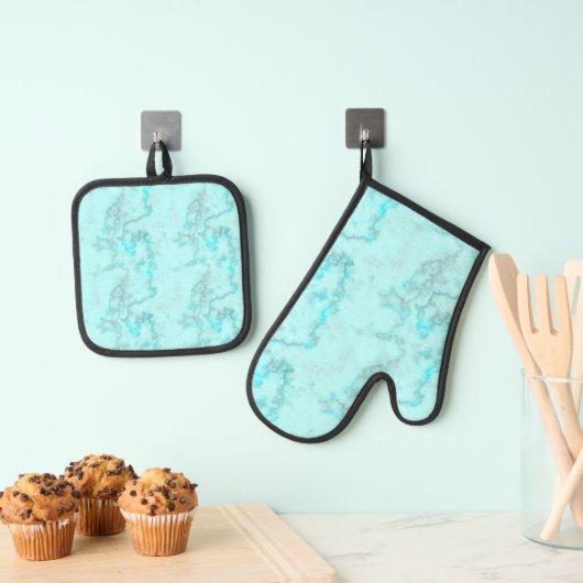Blauwe marmer ovenwant & pannenlap set (Insitu(Ophanging))