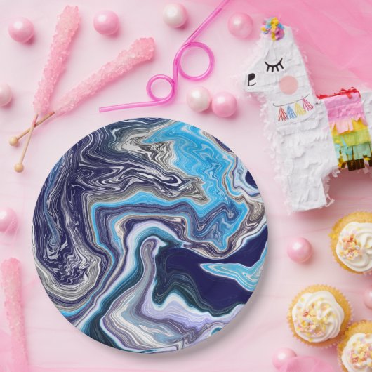 Blauwe marmer papieren bordje (Feest)