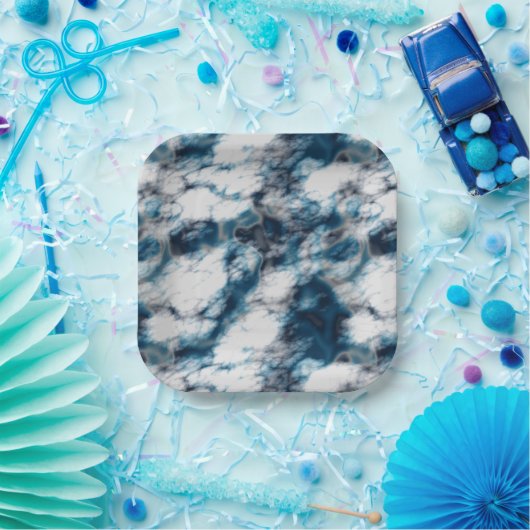 Blauwe marmer papieren bordje (Feest)