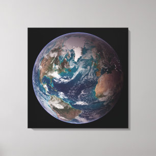 Blauwe marmer Planet Earth (Western Hemisphere) Canvas Afdruk