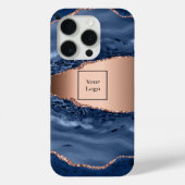 Blauwe marmer roos gouden business logo Case-Mate iPhone case (Achterkant)