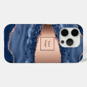 Blauwe marmer roos gouden business logo Case-Mate iPhone case (Achterkant (horizontaal))