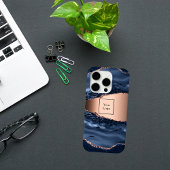 Blauwe marmer roos gouden business logo Case-Mate iPhone case