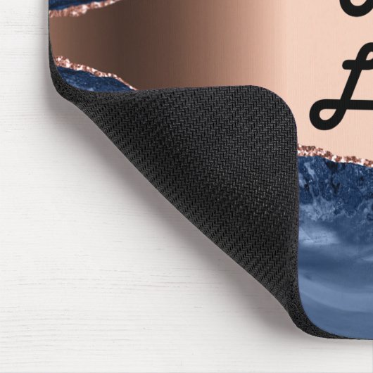 Blauwe marmer roos gouden business logo muismat (Hoek)