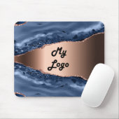 Blauwe marmer roos gouden business logo muismat (Met muis)