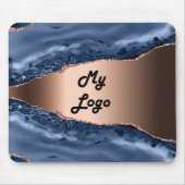 Blauwe marmer roos gouden business logo muismat (Voorkant)