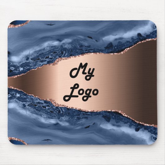 Blauwe marmer roos gouden business logo muismat (Voorkant)