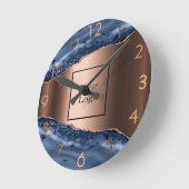 Blauwe marmer roos gouden business logo ronde klok (Hoek)