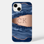 Blauwe marmer roos goudmonogram initiaal Case-Mate iPhone case (Achterkant)