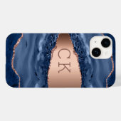 Blauwe marmer roos goudmonogram initiaal Case-Mate iPhone case (Achterkant (horizontaal))