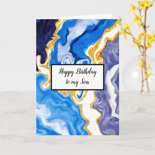 Blauwe marmer Son's Birthday Kaart (Gele Bloem)