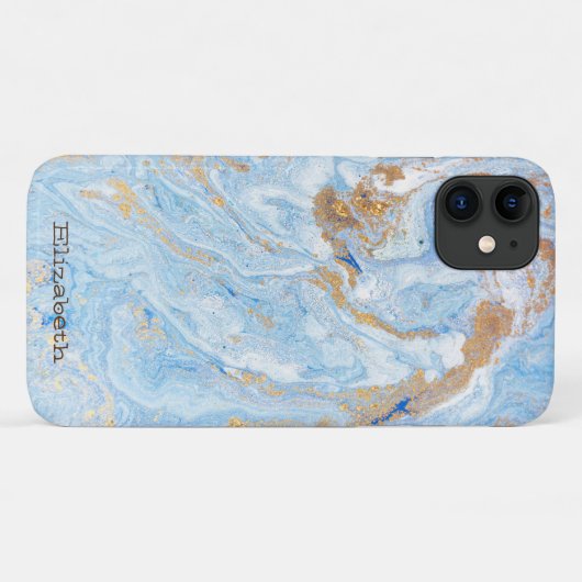 Blauwe marmer Stone Texture Gold Glitter Case-Mate iPhone Case (Achterkant (horizontaal))
