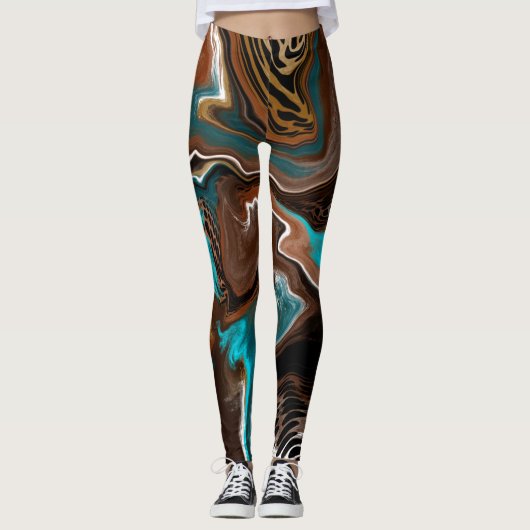 Blauwe marmer-strijkvloerkunst leggings (Voorkant)