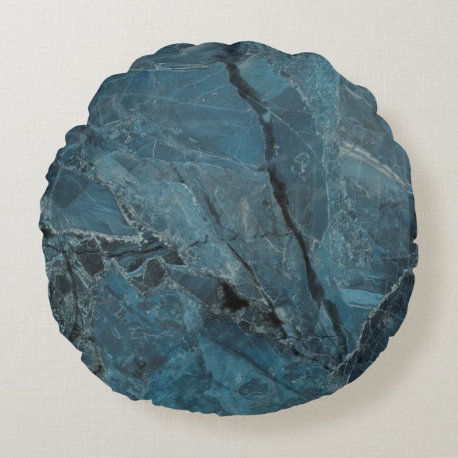blauwe marmer texture background, Italiaanse marbe Rond Kussen (Voorkant)