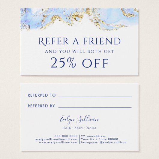 blauwe marmer verwijzingskaart visitekaartje (Voorkant /achterkant)