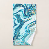 Blauwe marmer Waterverf Turquoise Gold Ocean Bad Handdoek (Handdoek)