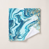 Blauwe marmer Waterverf Turquoise Gold Ocean Bad Handdoek (Wasdoekje)