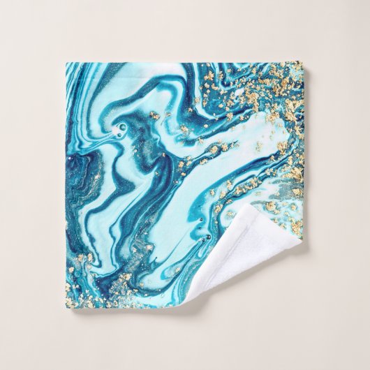 Blauwe marmer Waterverf Turquoise Gold Ocean Bad Handdoek (Wasdoekje)