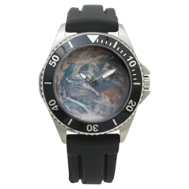 Blauwe marmeraarde (oostelijk halfrond) horloge (Voorkant)