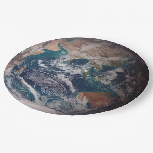 Blauwe marmeraarde (oostelijk halfrond) papieren bordje (Gekanteld)