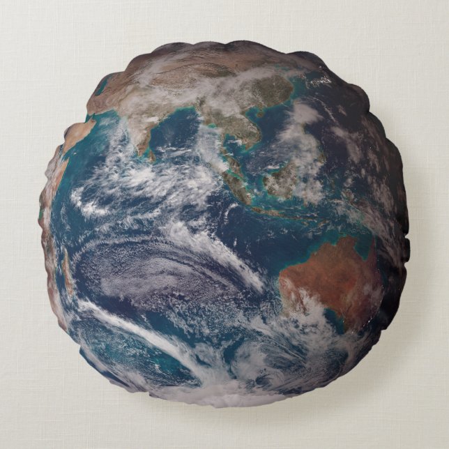 Blauwe marmeraarde (oostelijk halfrond) rond kussen (Voorkant)