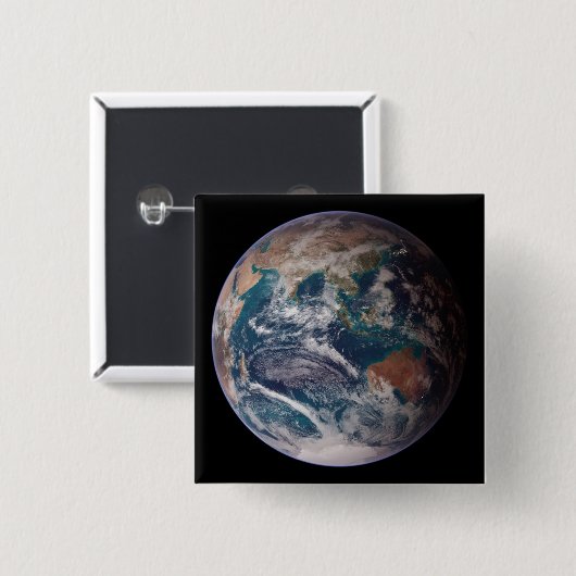 Blauwe marmeraarde (oostelijk halfrond) vierkante button 5,1 cm (Voorkant /achterkant)