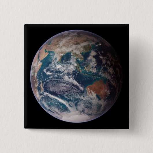 Blauwe marmeraarde (oostelijk halfrond) vierkante button 5,1 cm (Voorkant)