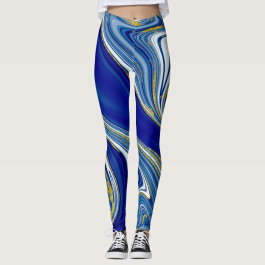 Blauwe Marmerbroek Leggings (Voorkant)