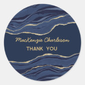 Blauwe Marmeren Agaat Gouden Geode Dank u Bedrijf Ronde Sticker (Voorkant)