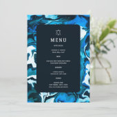 Blauwe Marmeren Davidster Aangepaste Bar Mitswa Menu (Staand voorkant)