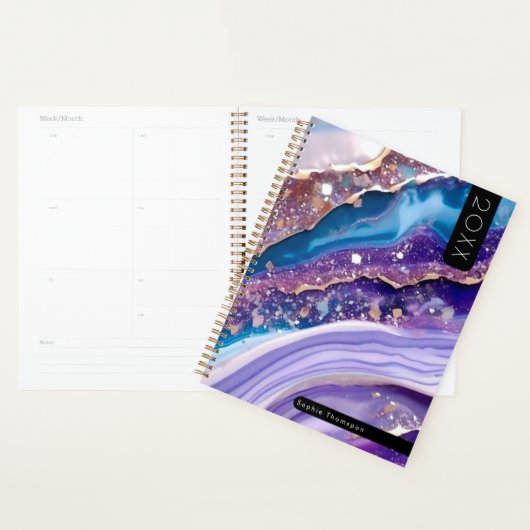 Blauwe marmeren edelsteen waterverf nieuwjaar planner (Display)