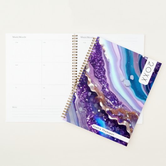 Blauwe marmeren edelsteen waterverf nieuwjaar planner (Display)