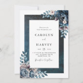 Blauwe Marmeren Elegante Trouwdag Kaart (Voorkant)