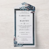 Blauwe Marmeren Elegante Trouwfeest All In One Uitnodiging (Binnen)