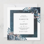 Blauwe Marmeren Elegante Trouwfeest Kaart (Voorkant)
