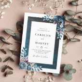 Blauwe Marmeren Elegante Trouwfeest Kaart