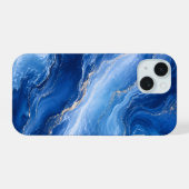 Blauwe Marmeren Golven Luxe Abstract iPhone 15 Case (Achterkant horizontaal)