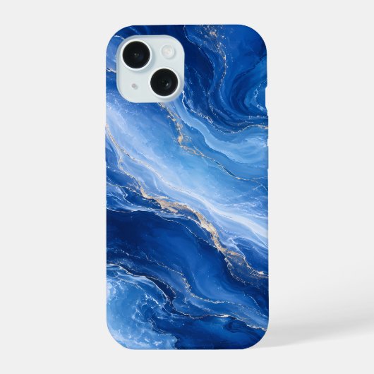 Blauwe Marmeren Golven Luxe Abstract iPhone 15 Case (Achterkant)