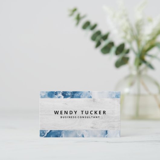 Blauwe marmeren houtnerf visitekaartje (Staand voorkant)