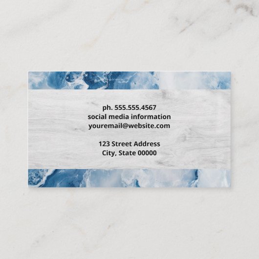 Blauwe marmeren houtnerf visitekaartje (Achterkant)