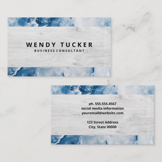 Blauwe marmeren houtnerf visitekaartje (Voorkant / Achterkant)